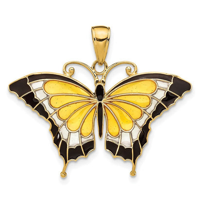 14k Yellow Gold Yellow Enameled Butterfly Pendant for Women