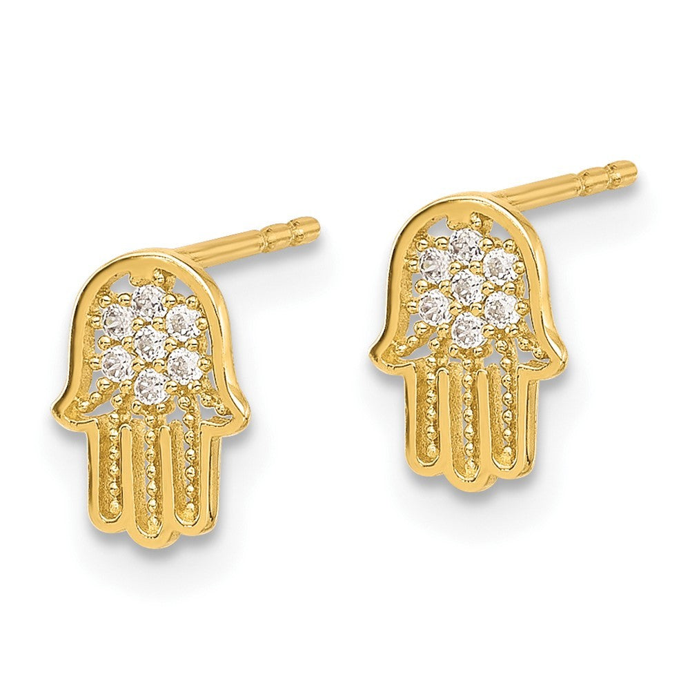 14k Yellow Gold Polished CZ Hamsa Earrings