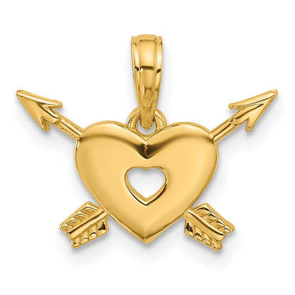 14k Yellow Gold Polished Heart and Arrows Charm