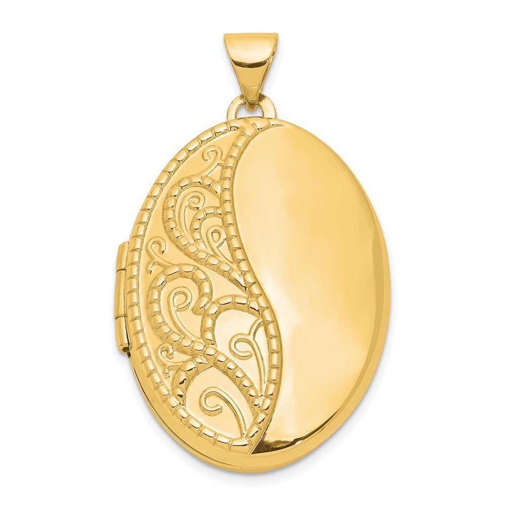 14k Yellow Gold 26mm Oval 1/2 Hand Engraved Locket