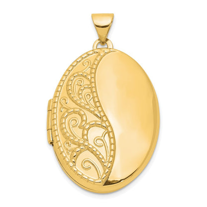 14k Yellow Gold 26mm Oval 1/2 Hand Engraved Locket