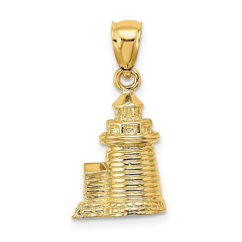 14k Yellow Gold 3-D Brant Point Lighthouse Nantucket Harbor, Ma Charm Pendant