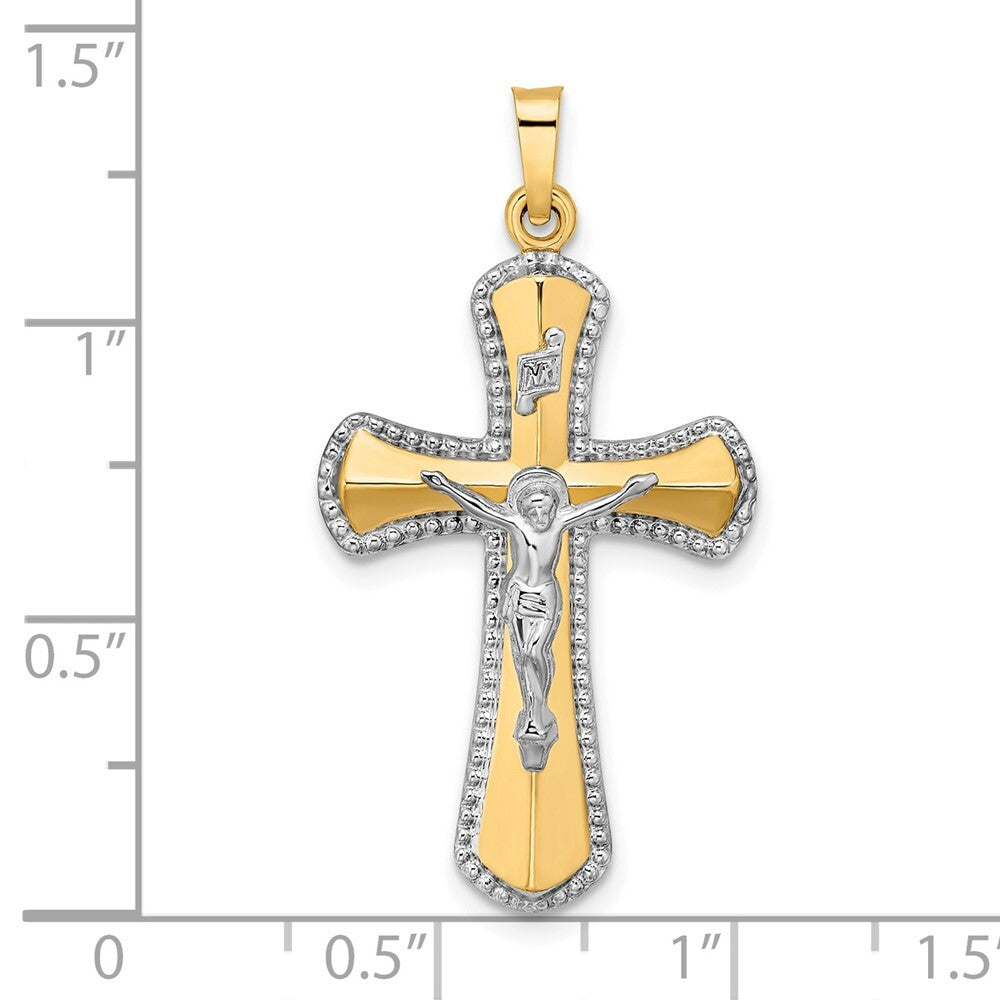 14k Two-tone Gold and White Rhodium Hollow INRI Crucifix Pendant