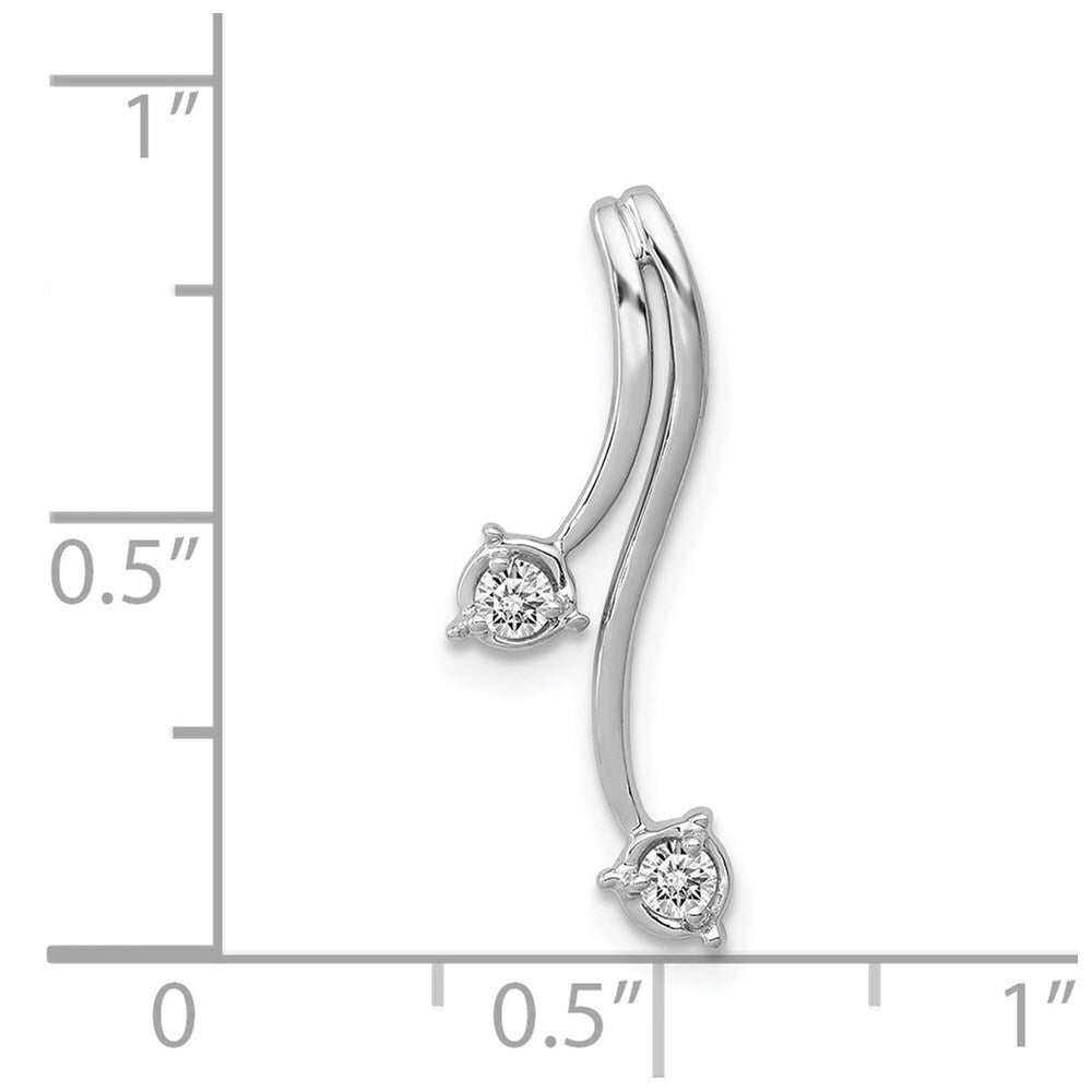 14k White Gold 1/10ct. Diamond Double Curved Lines Chain Slide Pendant for Women