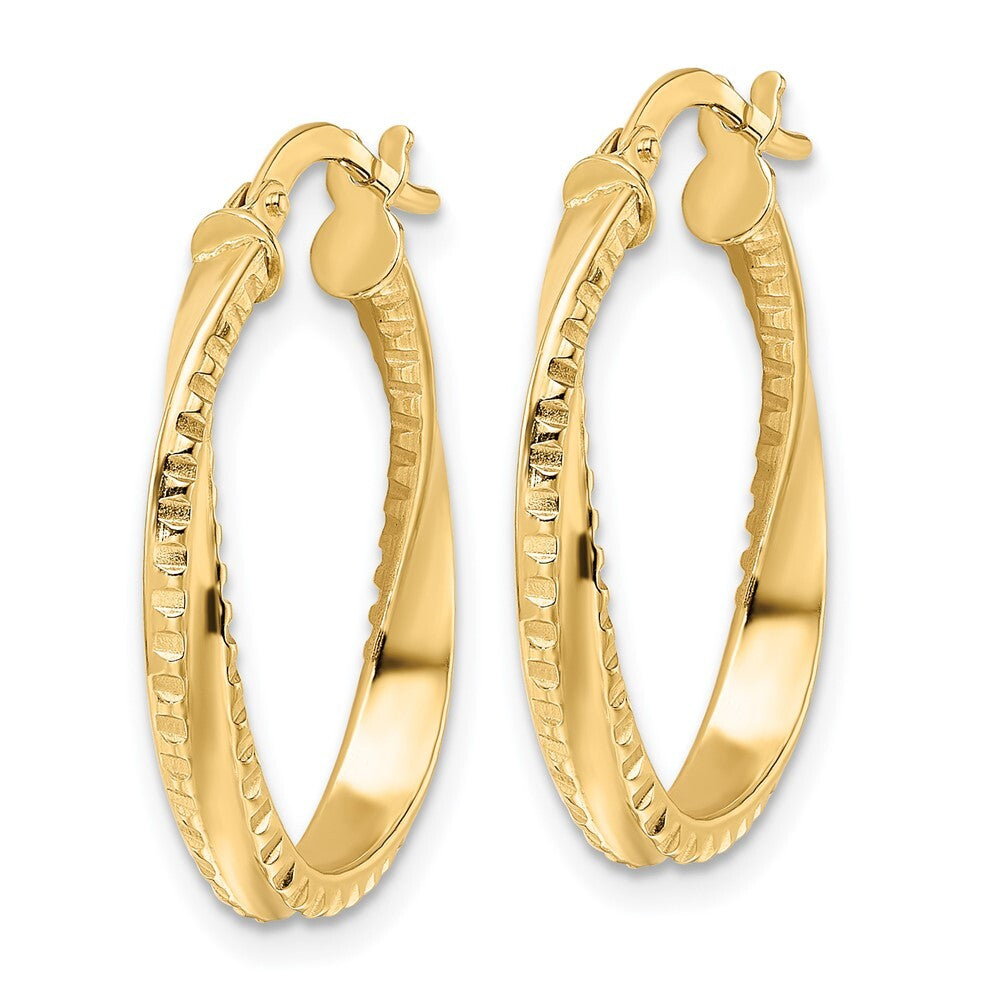 14k Yellow Gold Polished Twisted Oval Hoop Earrings Gift for Women