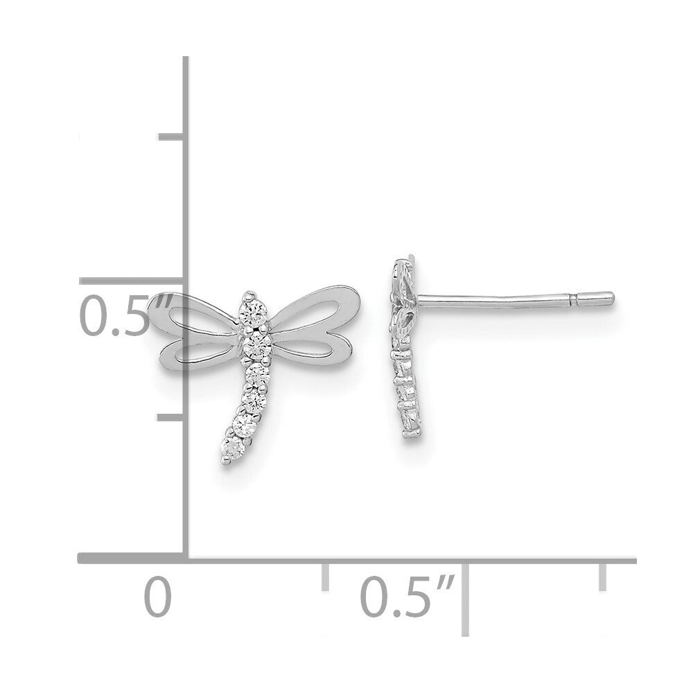 14k White Gold Polished Cubic Zirconia Dragonfly Stud Earrings Gift for Women