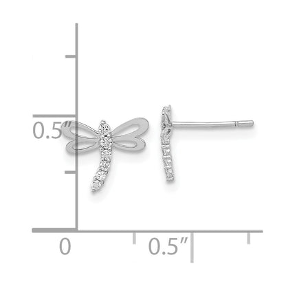 14k White Gold Polished Cubic Zirconia Dragonfly Stud Earrings Gift for Women