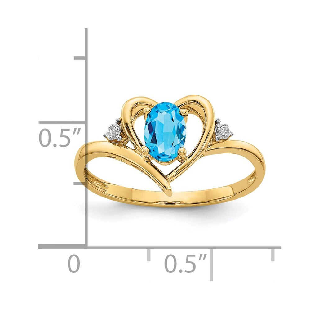 14K Yellow Gold Blue Topaz and Diamond Heart Ring