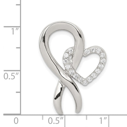 Sterling Silver Cubic Zirconia Heart Breast Cancer Ribbon Chain Slide