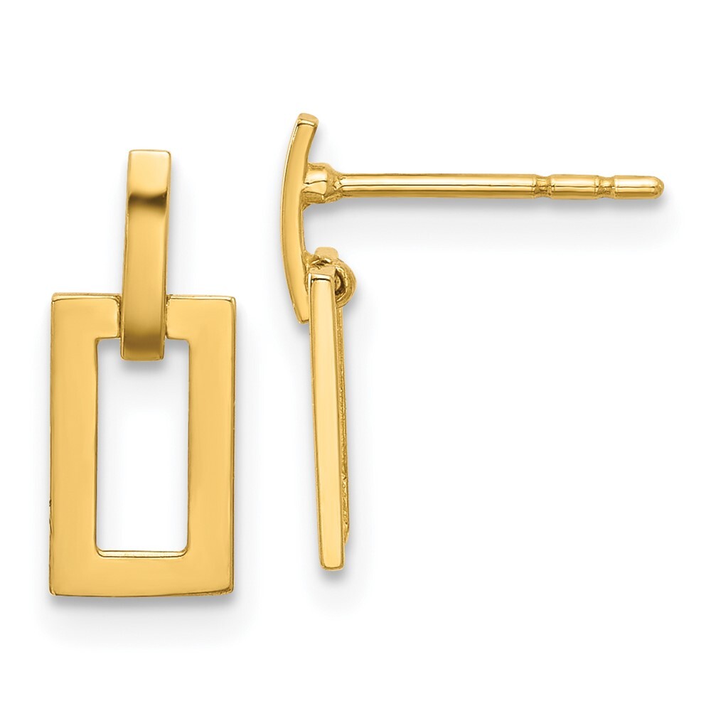 14k Yellow Gold Polished Rectangle Dangle Earrings Gift for Women
