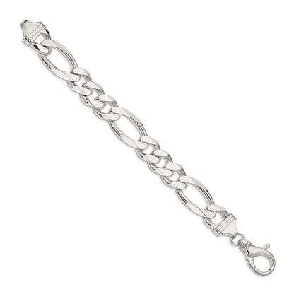 Sterling Silver 15mm Figaro Chain Bracelet