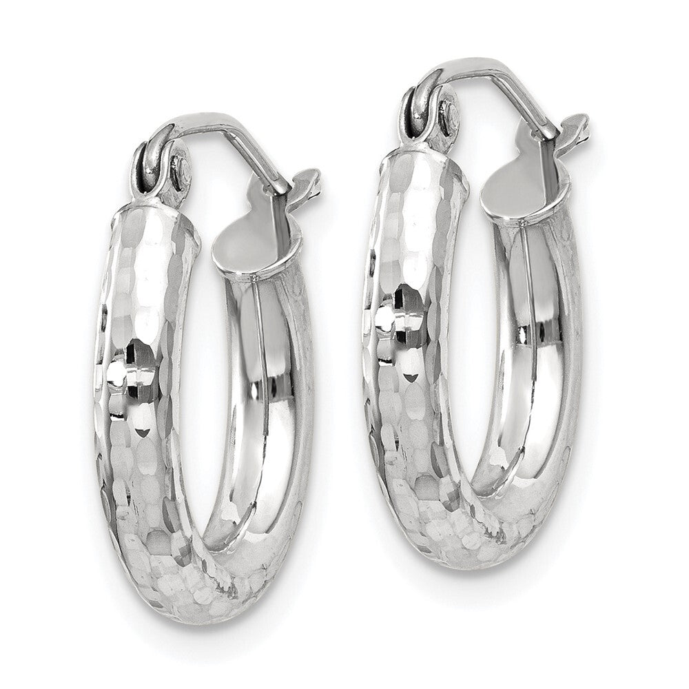 14k White Gold Diamond-cut 3mm Round Hoop Earrings Gift for Women