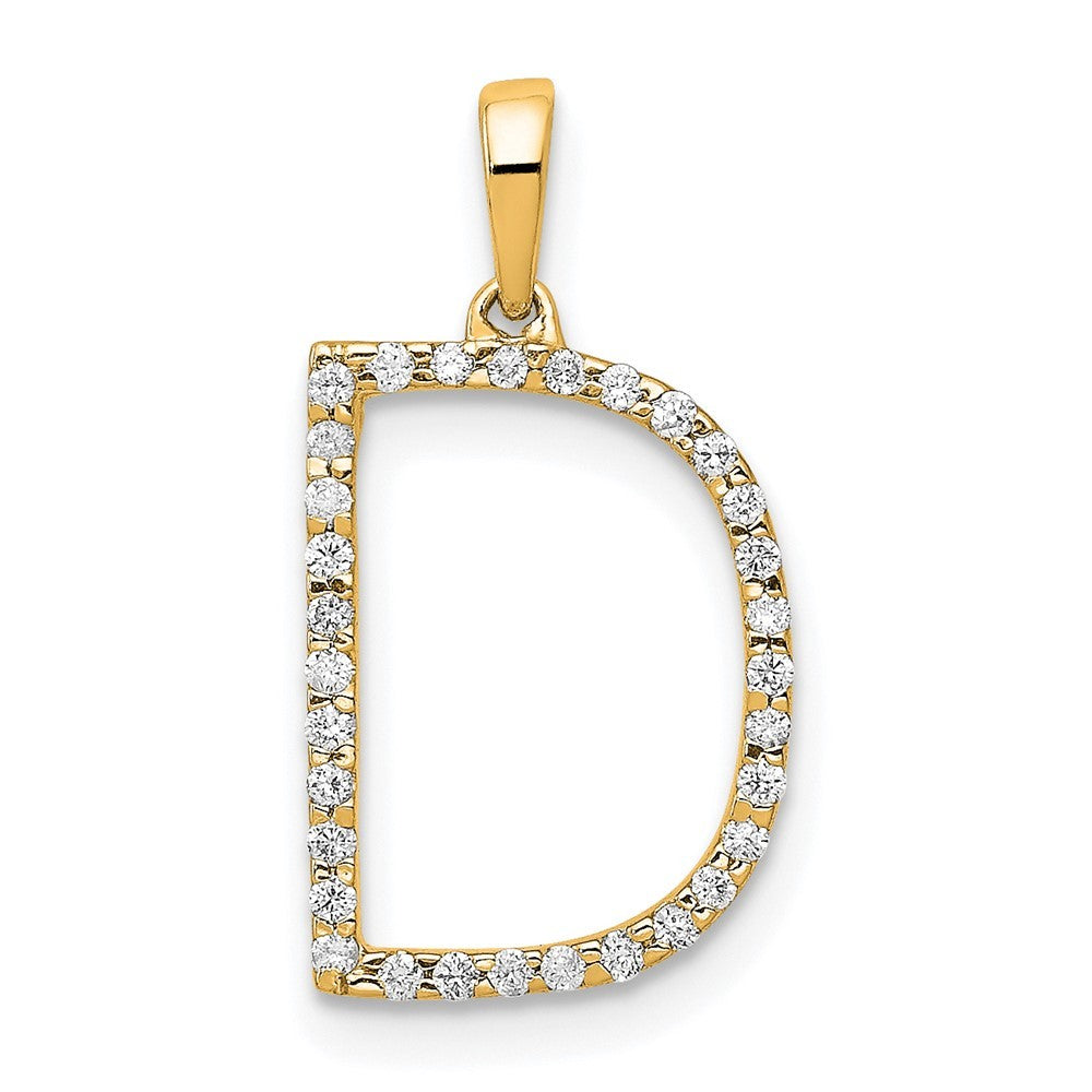 14k Yellow Gold Diamond Letter D Initial Pendant