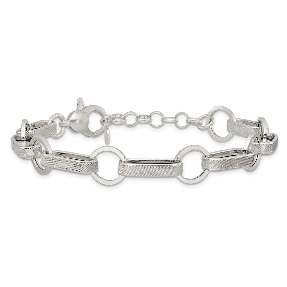 Sterling Silver  and Textured Oval and Round Link 7.5" with 1" Extender Bracelet