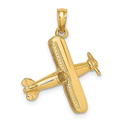 14k Yellow Gold 3-D Bi-Plane Charm