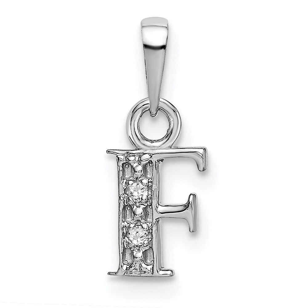 14k White Gold Rhodium-plated Diamond Letter F Initial Pendant for Women