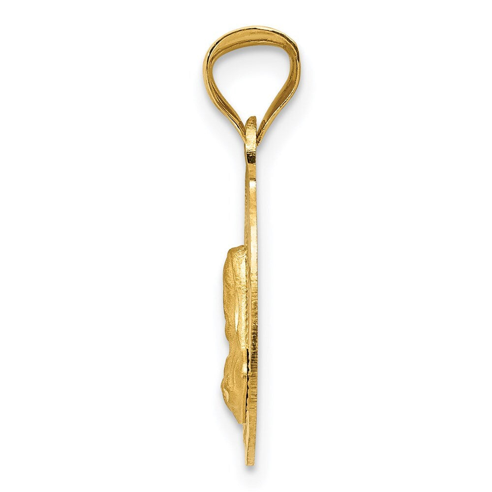 14k Yellow Gold Polished Diamond-Cut Sagrado Corazon Oval Pendant for Women