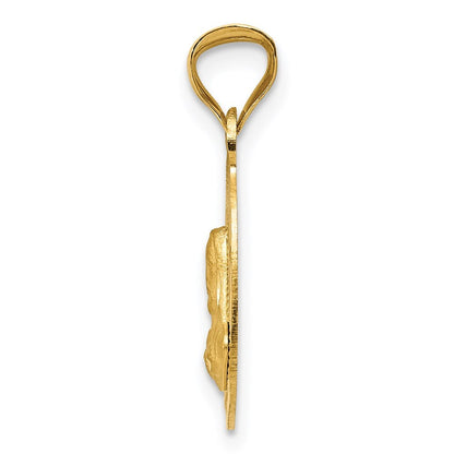 14k Yellow Gold Polished Diamond-Cut Sagrado Corazon Oval Pendant for Women