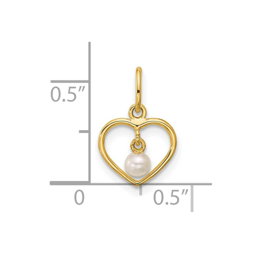 14k Yellow Gold Polished Freshwater Cultured Pearl Dangle in Heart Pendant