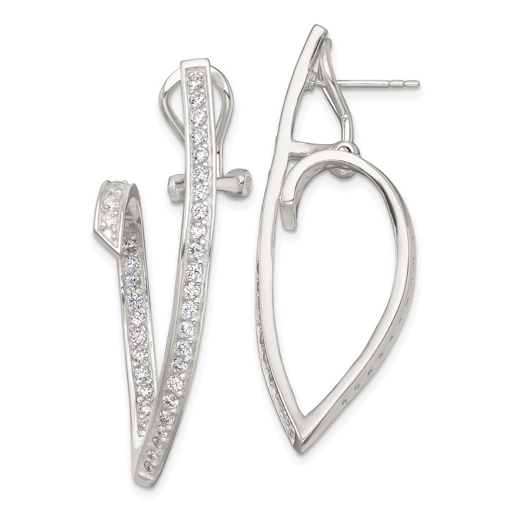 Sterling Silver Polished CZ Fancy Swirl In and Out Omega Back Earrings