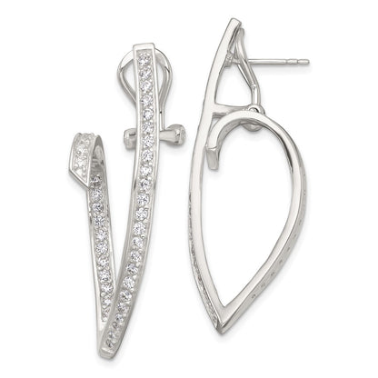 Sterling Silver Polished CZ Fancy Swirl In and Out Omega Back Earrings