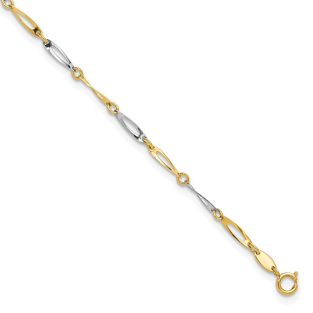 14k Two-Tone Polished Oval Twist Link 10" Anklet