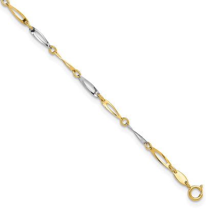 14k Two-Tone Polished Oval Twist Link 10" Anklet