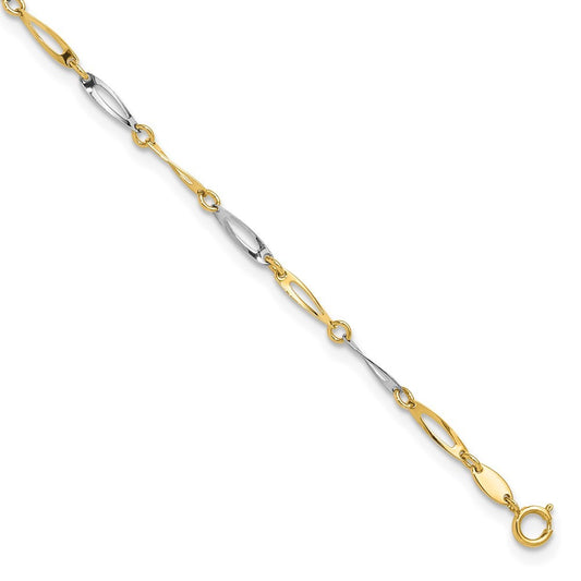 14k Two-Tone Polished Oval Twist Link 10" Anklet