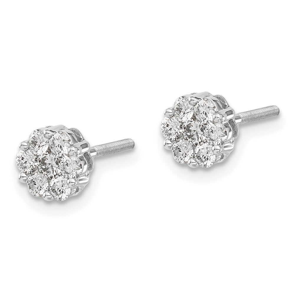 14k White Gold Diamond Cluster Screwback Stud Earrings