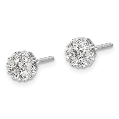 14k White Gold Diamond Cluster Screwback Stud Earrings