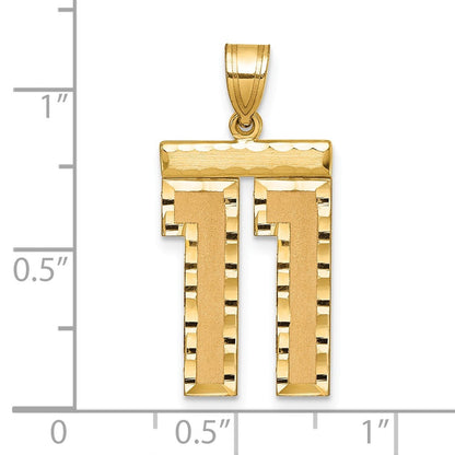 14k Yellow Gold Large Brushed Diamond-cut Number 11 Charm Pendant