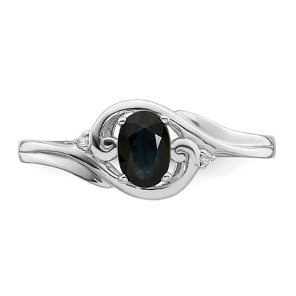 Sterling Silver Rhodium Plated Diamond & Sapphire Ring