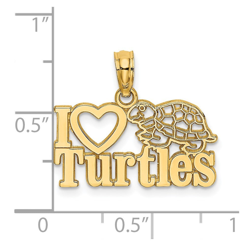 14k Yellow Gold I HEART TURTLES Charm Pendant