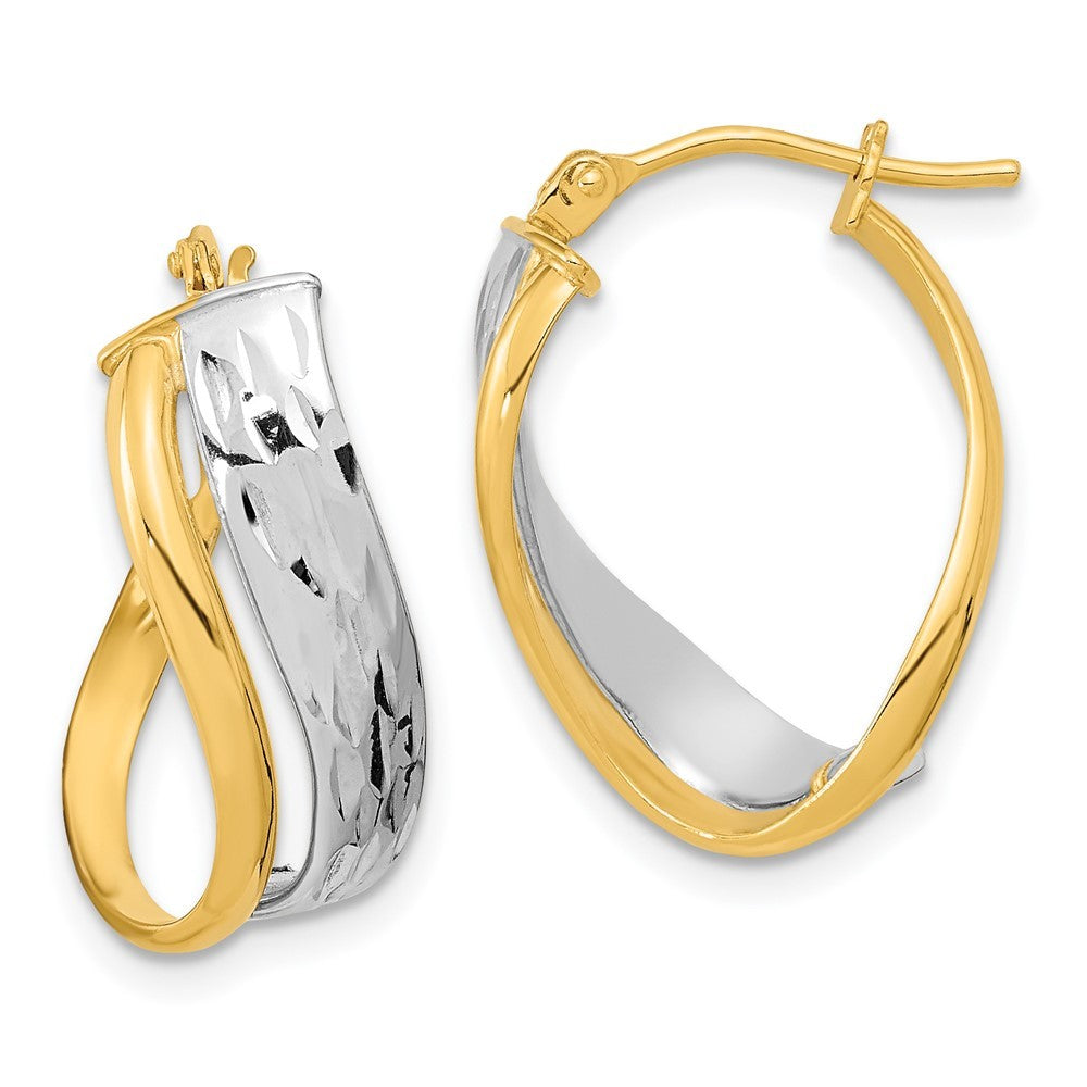 14k Two-tone Gold Diamond-cut and Polished Earrings