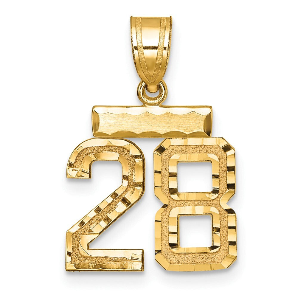 14k Yellow Gold Small Brushed Diamond-cut Number 28 Charm Pendant for Women