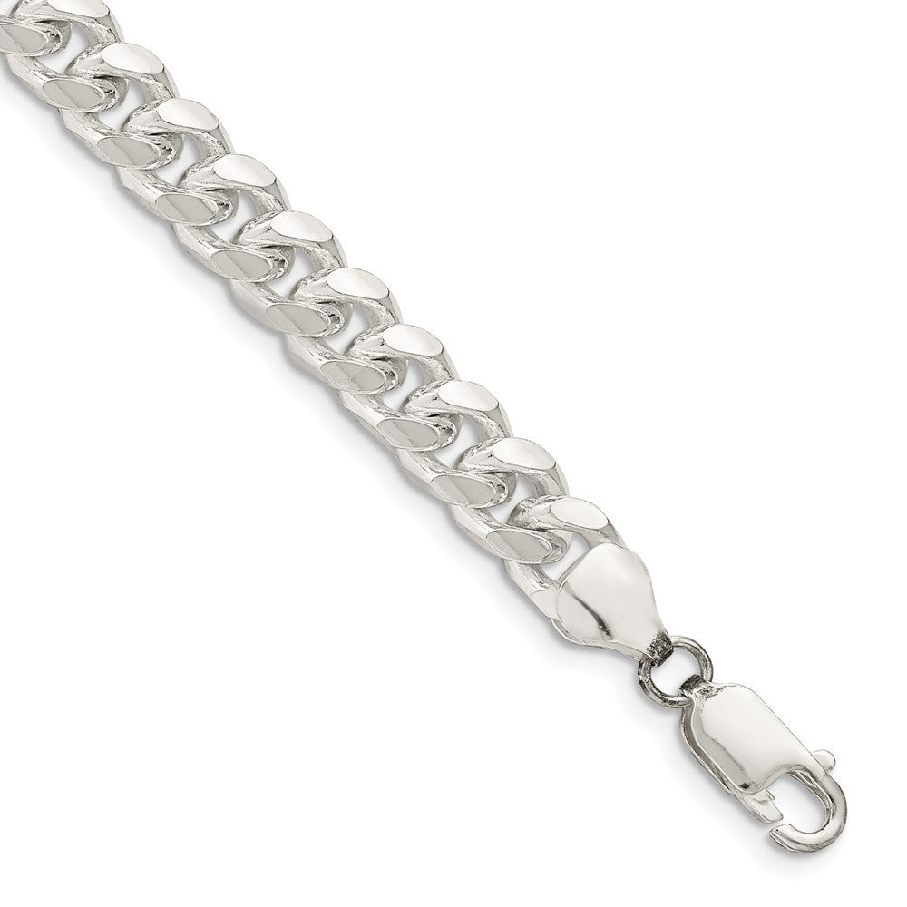 Sterling Silver 7.35mm Domed w/ Side Diamond-Cut Curb Chain Bracelet