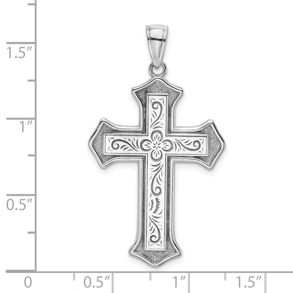 14k White Gold 2-D Filigree Center Block Cross Charm Pendant for Women