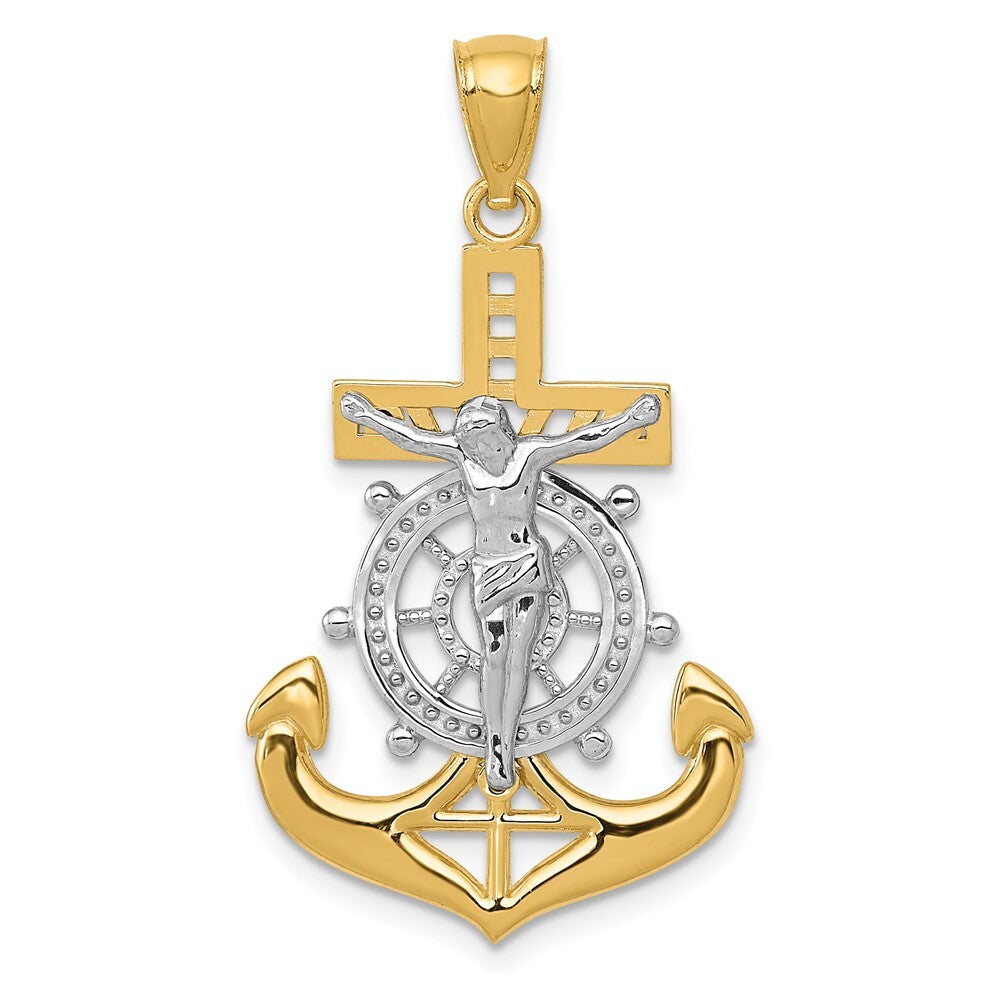14k Yellow Gold Rhodium Polished Mariners Crucifix Pendant