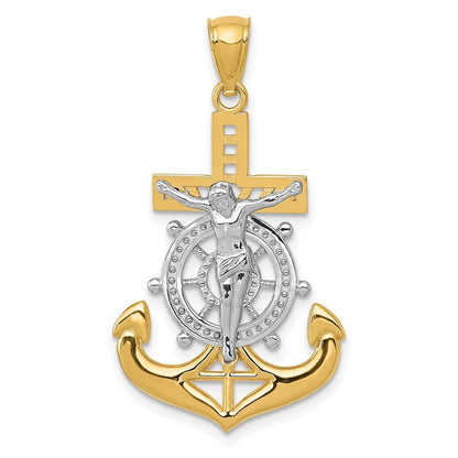 14k Yellow Gold Rhodium Polished Mariners Crucifix Pendant