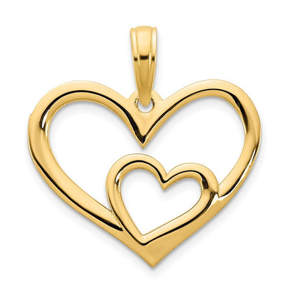 14k Yellow Gold Heart in a Heart Pendant for Women