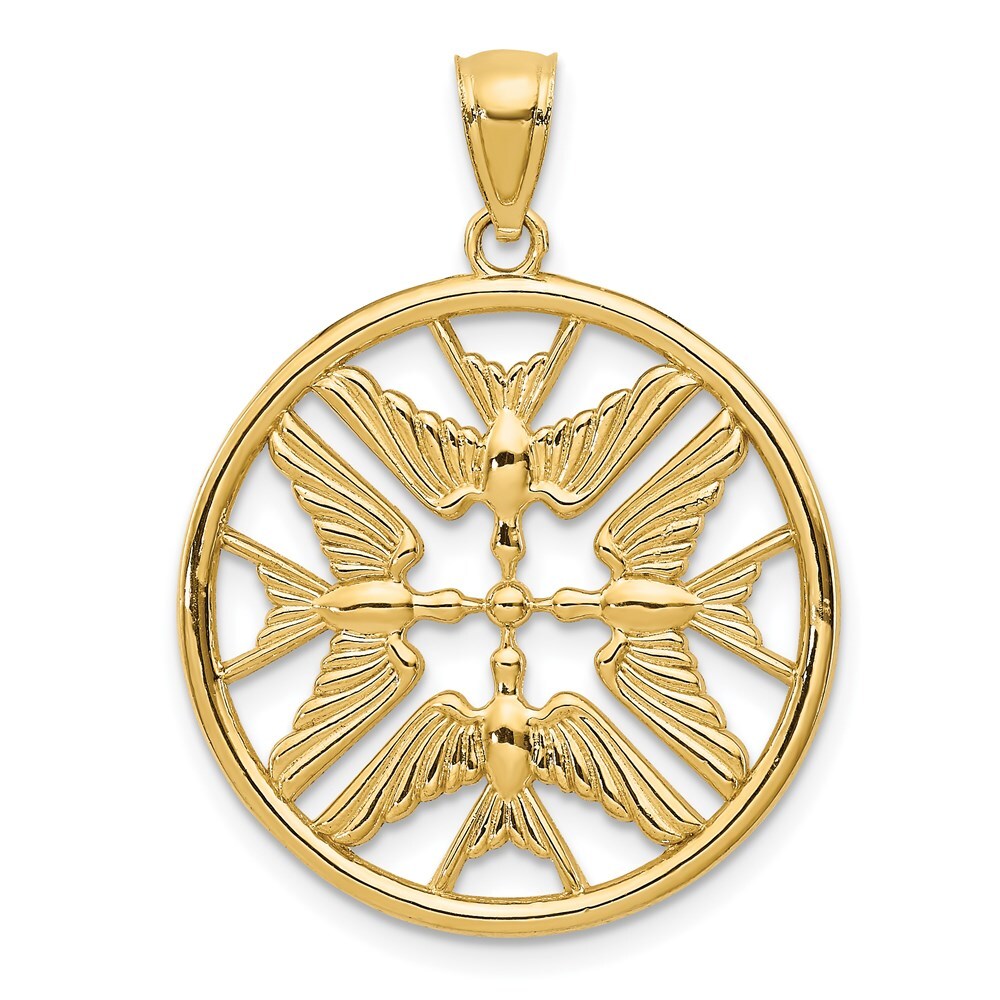 14k Yellow Gold Polished Doves in Circle Pendant for Women