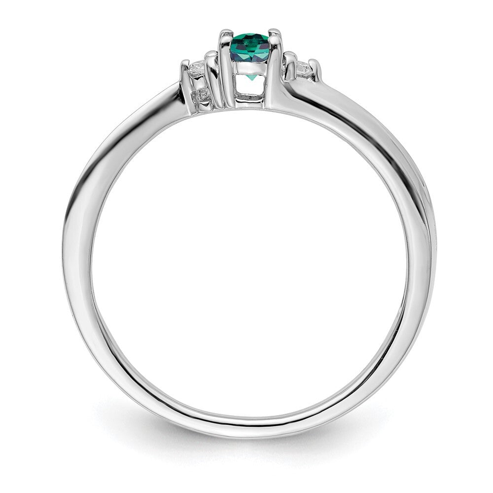 Sterling Silver Rhod-plated Created Alexandrite and Diamond Birthstone Ring