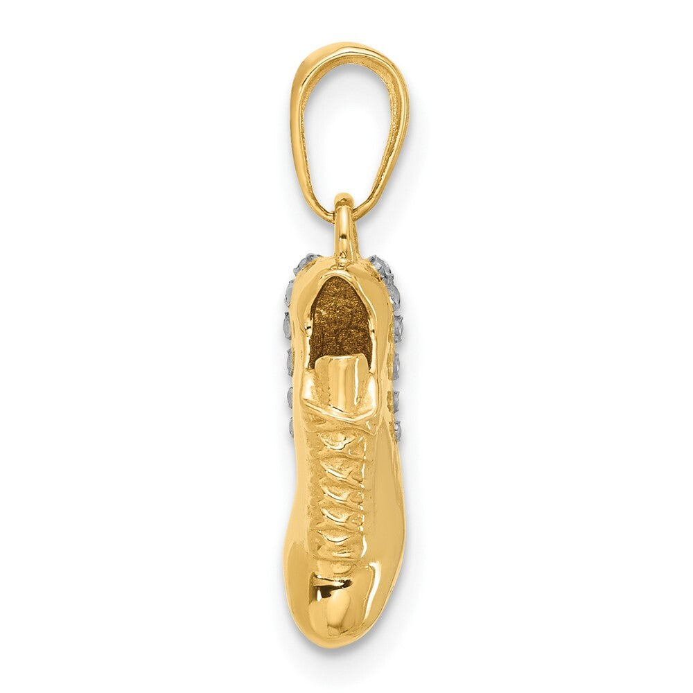 14k Yellow Gold and White Rhodium Diamond-Cut Soccer Cleat Pendant for Women