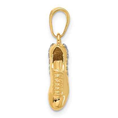 14k Yellow Gold and White Rhodium Diamond-Cut Soccer Cleat Pendant for Women