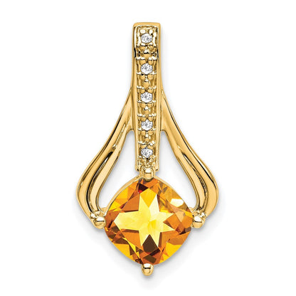 14k Yellow Gold Citrine and Diamond Pendant