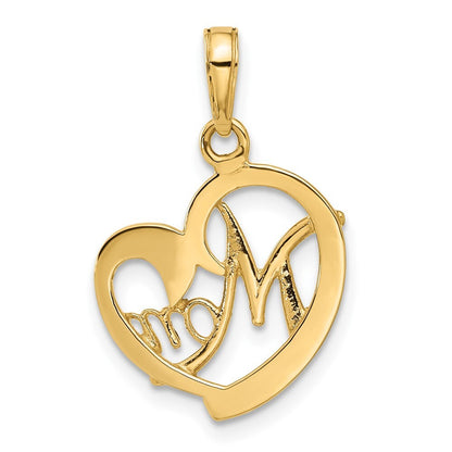 14k Yellow Gold and White Rhodium Diamond-Cut Heart Mom Pendant for Women