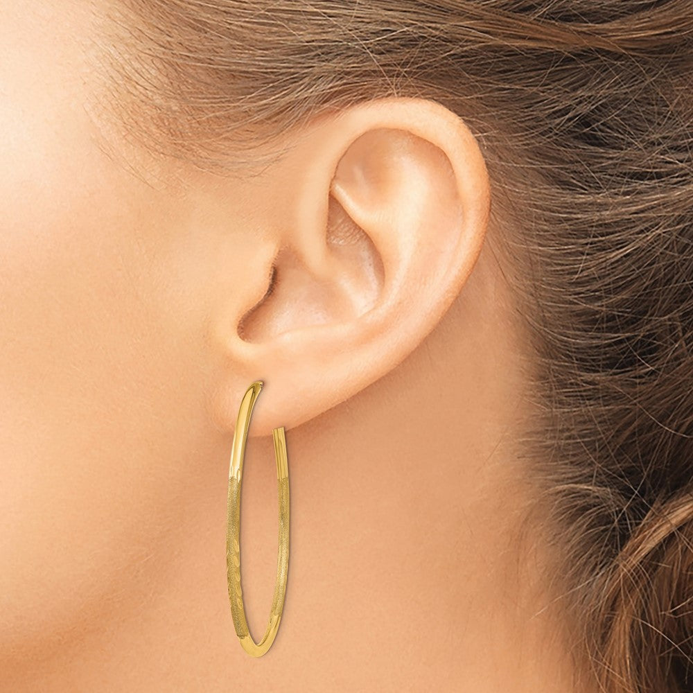 14k Yellow Gold 2mm Satin Diamond-cut Endless Hoop Earrings