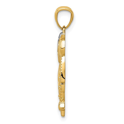14k Yellow Gold Rhodium Diamond Cut Owl Pendant for Women
