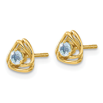 14k Yellow Gold Blue Topaz Stud Earrings Gift for Women