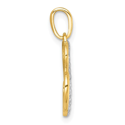 14k Yellow Gold White Rhodium Polished Brushed Heart Above Heart Charm Pendant